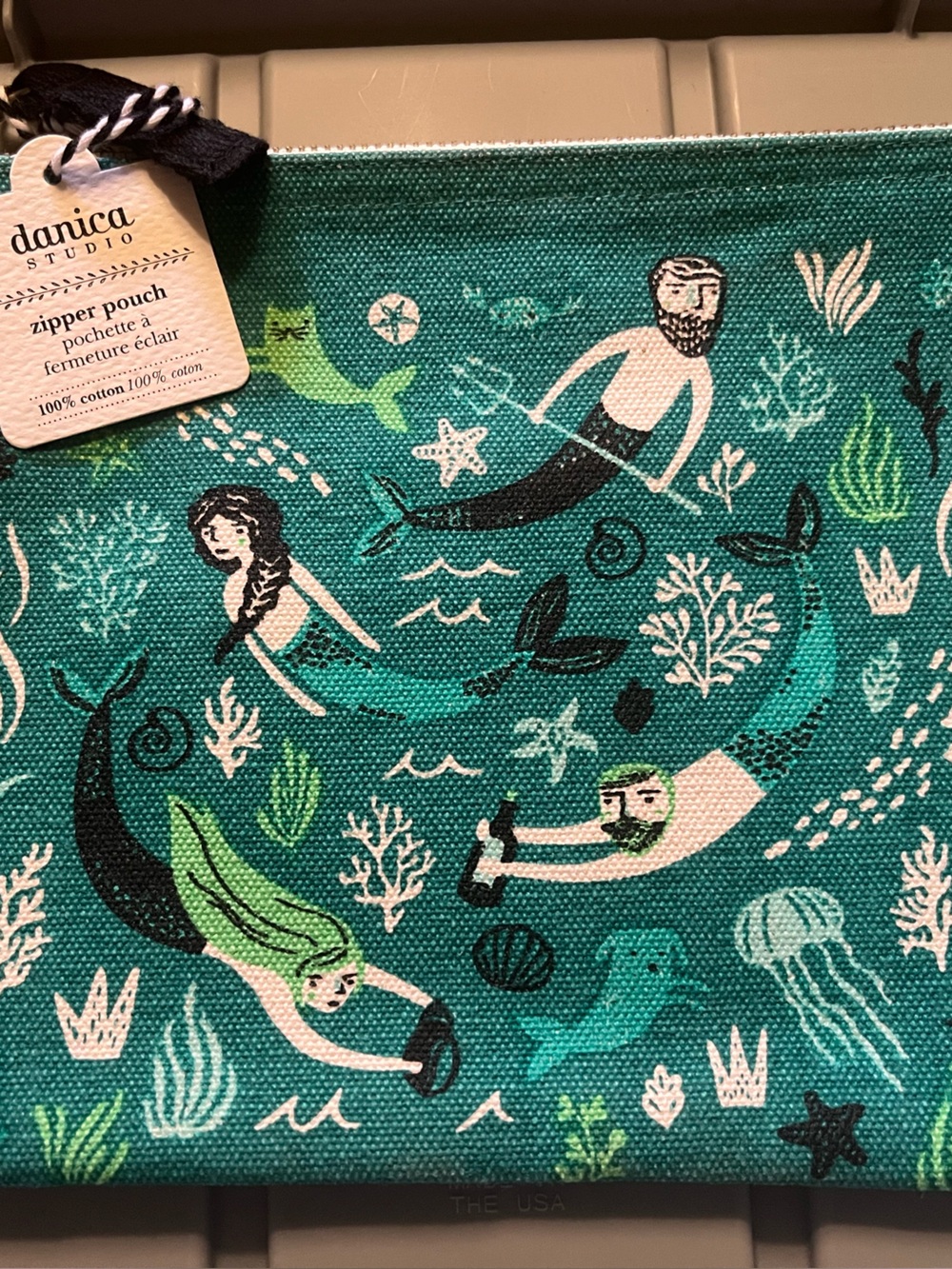 Nica Teal Mermaid Print Zipper Pouch